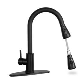 Lys-faucet-cd4-po-mb-01 Hiokay Matte Black Kitchen Sink Faucet With Pull Down Spray Stainless Steel Kitchens