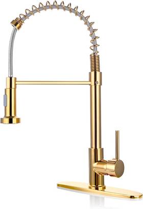 Lys-faucet01-gold Hiokay Gold Kitchen Faucet Stainless Steel Pull Down Sink Faucets With Spray 1/one Hole