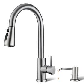 Hq618-01-05st Hiqufet Kitchen Faucet With Soap Dispenser Brushed Nickel Wit