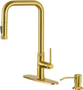 Hoa16007bg Hoanmpy Brushed Gold Kitchen Faucets With Soap Faucet Dispenser