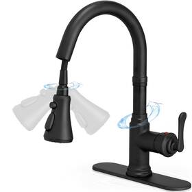 Hykf-03-b Hoigy Black Bar Faucet 3 Functions Pull Down Wet Sink 1 Or Hole Sing