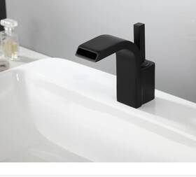 Homary 619960279243 Contemporary Matte Black Waterfall Bathroom Vanity Sink Faucet Solid B