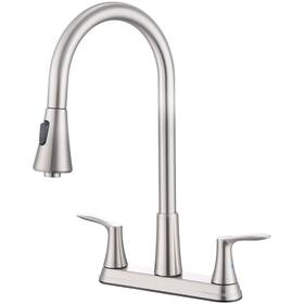 Homelody 761402643010 2 Handles Kitchen Faucet With Pull Down Sprayer Brushed Nickel