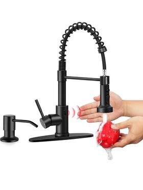 Kffbaclk537 Homikit Black Touchless Spring Kitchen Faucet With Soap Dispenser Single Handle Stainless