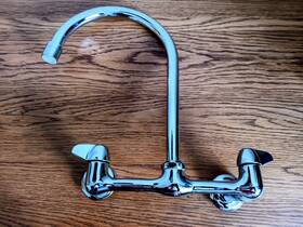 Mpn-303940501850 Hu Upc 2-handle Wall Mount Kitchen Faucet Chrome High Arc Rotating Spout Slightly Used