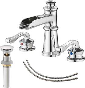 Hurran 797334203053 Widespread Bathroom Sink Faucet Waterfall 2 Handle 3 Hole Vanity Basin Mixer Tap
