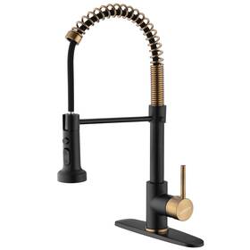 Icreeh 190430954292 Matte Black And Gold Kitchen Faucetblack Faucet With Pull Down