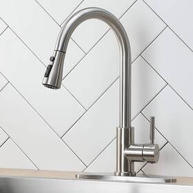 Ikebana 077020598947 Kitchen Faucet With Sprayer Brushed Nickel High Arc Single Handle Hole Stainless