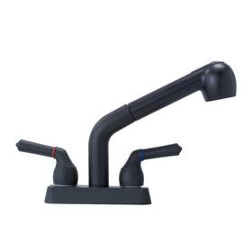 Js Jackson Supplies 019442570804 Dual Handle Pull Out Faucet Black Finish 4 Inch Center Set Universal Utili