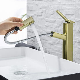 H3400 Kaiying Lavatory Single Hole Basin Sink Faucet With Pull Out Sprayer Tall Gold
