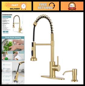 Khqf 96336 Commercial Kitchen Sink Faucet With Soap Dispenser And Deck Plate - Brushed Gold