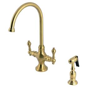 Kingston Brass 196507294650 Ks1767albs Vintage Two-handle Kitchen Faucet With Brushed
