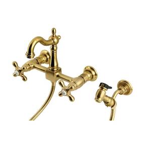 Ks2447axbs Kingston Brass 663370890734 Heritage Wall Mount Bridge Kitchen Faucet With Bras