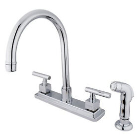 Ks8791cql Kingston Brass Claremont Double Handle 8inch Kitchen Faucet With Non-metallic Spray