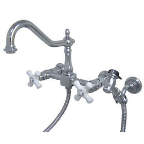 Ks1248pxbs Kingston Brass Heritage 8inch Center Wall Mount Kitchen Faucet With Mounted Si