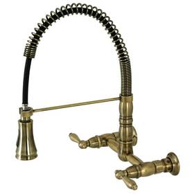 Hgs1243al Kingston Brass Heritage 2-handle Wall Mount Pull Down Sprayer Kitchen Faucet In