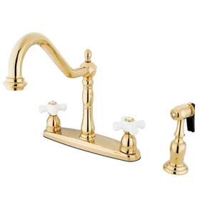 Hkb1752pxbs Kingston Brass Heritage 2-handle Standard Kitchen Faucet With Side Sprayer In Polished