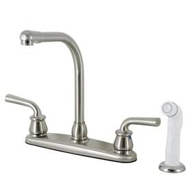 Hkb718rxl Kingston Brass Restoration 2-handle Deck Mount Centerset Kitchen Faucets With White Sprayer In