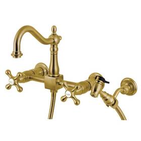 Hks1267axbs Kingston Brass Heritage 2-handle Wall Mount Kitchen Faucets With Sprayer