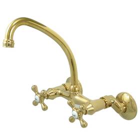 Hks214pb Kingston Brass Traditional 2-handle Wall-mount Standard Kitchen Faucet In Polished