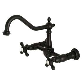 Ks1240ax Kingston Brass Heritage 8-inch Wall Mount Kitchen Faucet Matte Black