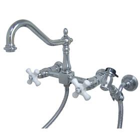 Ks1241pxbs Kingston Brass Wall Mount Bridge Kitchen Faucet- Sprayer 8 Inch