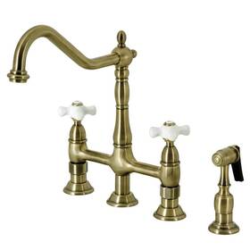 Ks1273pxbs Kingston Brass Kitchen Bridge Faucet With Side Sprayer Antique