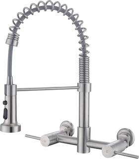 18028 Kmeino Wall Mount Kitchen Faucet With Sprayer 8 Brushed Nickel