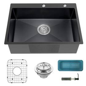 Cyt-024 Koardink Black Kitchen Sink Drop In Stainless Steel 30x22x8 Inch Topmount Single Bowl