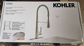 1806330 Kohler Vind Semi Professional Pull Down Kitchen Faucet Stainless Finish Nib