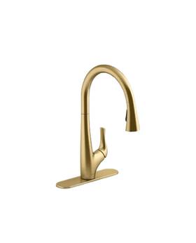 Kohler 195711098771 Bevin Pull Down Kitchen Faucet - Vibrant Brushed Modern Brass