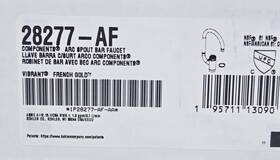 28277-af Kohler Components 1.5 Gpm Single Hole Bar Faucet - Vibrant French Gold
