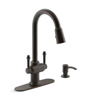Kr22969sd2bz Kohler Thierry Two Handle Pull Down Sprayer Kitchen Faucet In Oil-rubbed Bronze