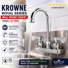Krowne 14400l Royal Series 4 Inch Center Wall Mount Faucet 3-1/2 Gooseneck Spout 14-400l