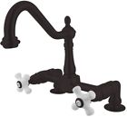 Ks1145px Kingston Brass Center Bridge Deck Mount Kitchen Faucet Porcelain Cross