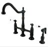 Ks1275plbs Kingston Brass Heritage Bridge Kitchen Faucet Orb Lever 663370034817