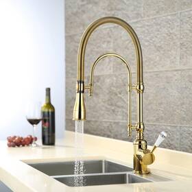 B20721v-gold Kunmai Kitchen Faucet With Pull Down Sprayer Gold Sink Commercial Hig