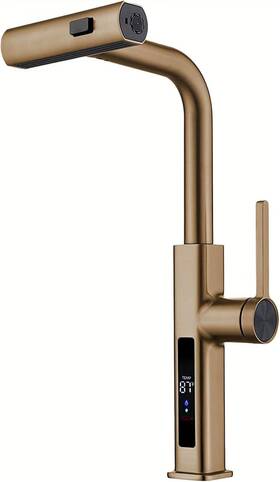 Kf2209-2 Lefton Pull-out Waterfall Kitchen Faucet With Temperature Display In Fahrenhe
