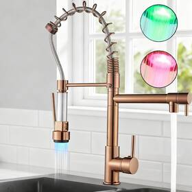 Lsw1027 Loostar Led Kitchen Sink Faucet Two Modes Single Handle Deck Mounted Mixer Tap Rose Gold