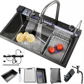 Sen8516 Loostar Stainless Steel Flying Rain Waterfall Drop-in Kitchen Sink Workstation With Faucet