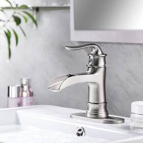 Lordear 810054766186 Bathroom Faucet Waterfall Single Handle Vessel Sink Silver