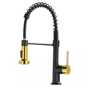Lukvuzo 313105834860 Single Handle Pull Out Sprayer Kitchen Faucet In Black And Nickel Gold