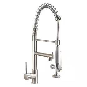 Lukvuzo 313113729752 Brushed Nickel 22 Inch H Pull Down Sprayer 360 Spout Swivel Single Handle Deck Mo