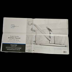 Mainstays 820633004769 Single Handle Kitchen Faucet With Side Spray Chrome 8 Inch Centerset New