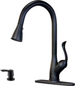 Matte Black Kitchen Faucet Pull Down Sprayer And Soap Dispenser Single Handle