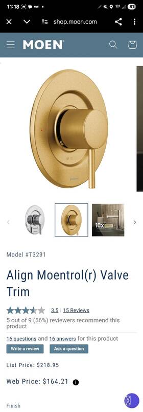 Moen 026508286050 Brushed Gold 1 Valve