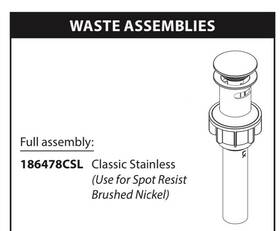 186479csl Moen Push Down Drain Service Kit Classic Stainless Or Brushed Nickel