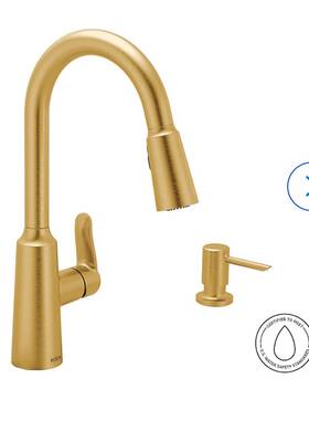 87028bg Moen Edwyn High-arc Pulldown Kitchen Faucet W Soap Brushed Gold