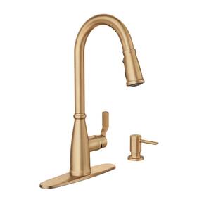 87071bzg Moen Nolia Brushed Gold Kitchen Faucet With Soap Dispenser Pull Down Sprayer