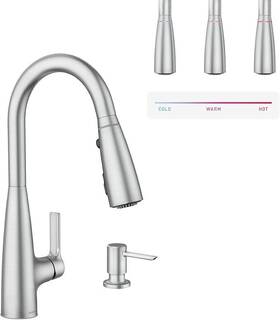 87627eisrs Moen Haelyn Stainless Pull Dual Spray Kitchen Faucet Water Color Cue